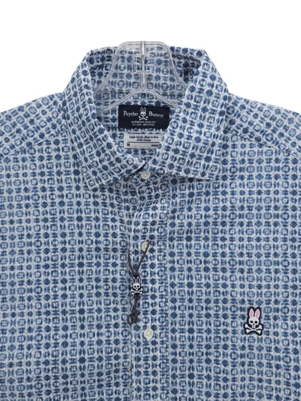 PSYCHO BUNNY Long Sleeve Shirt 100% Pima Cotton Geometric EUC Size MEDIUM